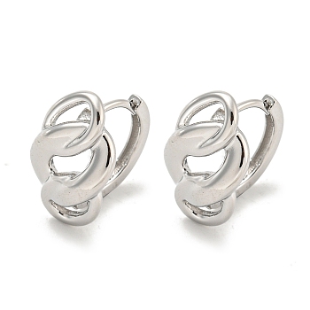 Chain-Shaped Brass Hoop Earrings, Real Platinum Plated, 15.5x10mm