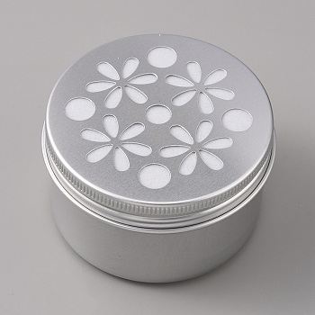 Aluminium Shallow Round Candle Tins, with Hollow Lids, Empty Tin Storage Containers, Flower Pattern, 7.1x4.25cm, Inner Diameter: 6.4x4.1cm