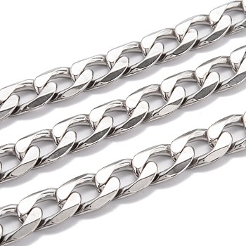304 Stainless Steel Cuban Link Chain, Unwelded, with Spool, Stainless Steel Color, 17x11.5x3.5mm, 16.4 Feet(5m)/roll