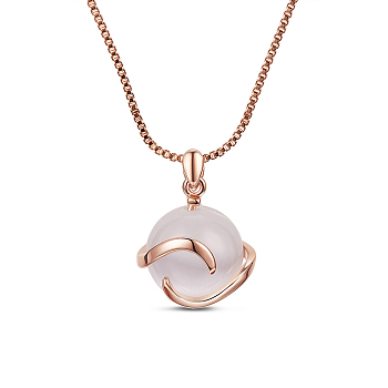 SHEGRACE Trendy Real Rose Gold Plated Necklace, Wave Pendant with Cat Eye, Rose Gold, 15.7 inch