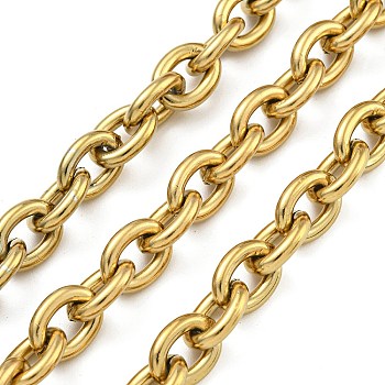 Ion Plating(IP) 304 Stainless Steel Cable Chains, Unwelded, with Spool, Golden, 11.5x9x2.5mm