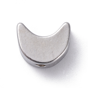 Brass Beads, Long-Lasting Plated, Moon, Real Platinum Plated, 5.4x6.9x3mm, Hole: 1mm