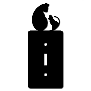 Iron Light Switch Decorations, with Screws, Rectangle with Cat, Black, 170x70x1.5mm