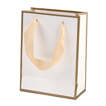 Rectangle Paper Bags with Ribbon Handles, for Gift Bags and Shopping Bags, White, 12x5.7x16cm