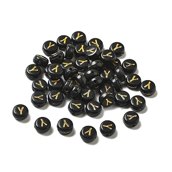 Plating Opaque Acrylic Beads, Golden Metal Enlaced, Flat Round with Letter, Letter Y, 7x3.5mm, Hole: 1.2mm, about 3846pcs/500g