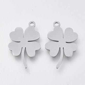 201 Stainless Steel Pendants, Laser Cut Pendants, Clover, Stainless Steel Color, 19.5x12.5x1mm, Hole: 1.2mm