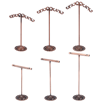 2 Sets 2 Style Iron Earring Display Stand, with Pedestal, Red Copper, Red Copper, 1 set/style