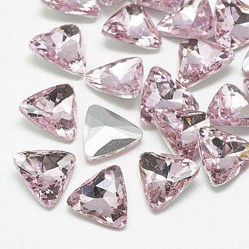 Pointed Back Glass Rhinestone Cabochons, Back Plated, Faceted, Triangle, Light Rose, 18x18x6mm