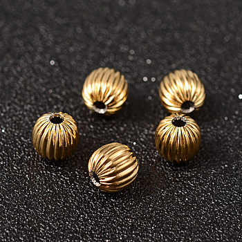 Round 304 Stainless Steel Corrugated Beads, Golden, 8mm, Hole: 2mm