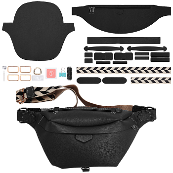 DIY PU Leather Breast Bag Making Kits, including PU Leather Fabric, Clasps, Tools, Black, 45.8x3.9x0.1cm