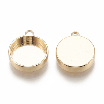 Brass Pendant Cabochon Settings, Plain Edge Bezel Cups, Flat Round, Nickel Free, Real 18K Gold Plated, Tray: 10mm, 14x11.5x3.5mm, Hole: 1.5mm