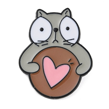 Cartoon Cat with Heart Zinc Alloy Enamel Pin Brooch, Camel, 29.5x24mm