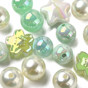 Acrylic Beads, Mixed Shapes, Green, 8~51x8~51x6~27.5mm, Hole: 1.8~3.8mm