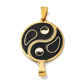 201 Stainless Steel Connector Charms with Enamel, Flat Round, Yin-yang, Golden, 34x28x2mm, Hole: 7.5x4mm