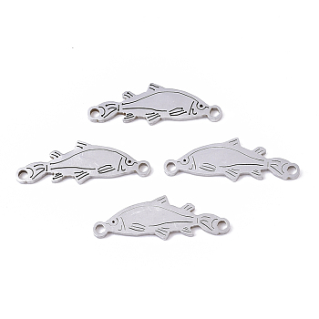 201 Stainless Steel Links connectors, Laser Cut, Fish, Stainless Steel Color, 7.5x22x1mm, Hole: 1.4mm