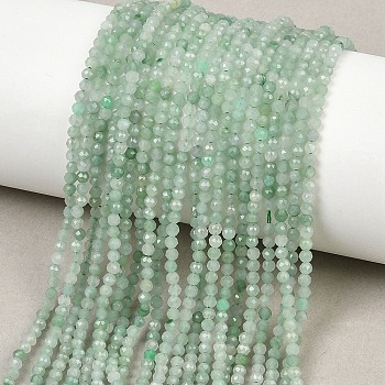 Natural Myanmar Jadeite Beads Strands, Round, Faceted, Grade AA, 2~2.5mm, Hole: 0.5mm, about 191pcs/strand, 15.43''(39.2cm)