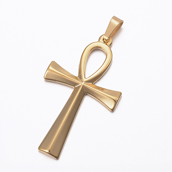Ion Plating(IP) 304 Stainless Steel Pendants, Ankh Cross, Easter, Golden, 44.5x25.5x3mm, Hole: 8x4mm