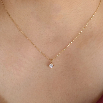 Rhombus 304 Stainless Steel Pave Clear Cubic Zirconia Pendant Necklaces, Golden, 17.72 inch(45cm)
