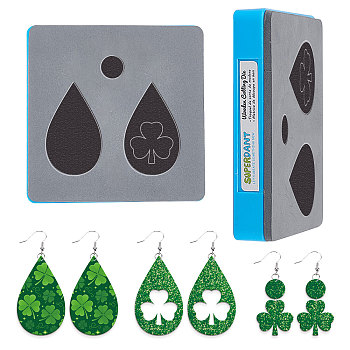 SUPERDANT Saint Patrick's Day Wooden Cutting Dies, with Steel, for DIY Fabric Crafts, Leather Die Cut, Pendant Jewelry Making, Clover Pattern, 10x10x0.09cm, 1pc/set