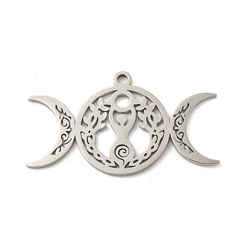 304 Stainless Steel Pendants, Laser Cut, Triple Moon Charm, Stainless Steel Color, 26x45x1.5mm, Hole: 2.5mm