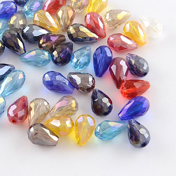 AB-Color Plated Teardrop Glass Beads, Faceted, Mixed Color, 15x10mm, Hole: 1.5mm