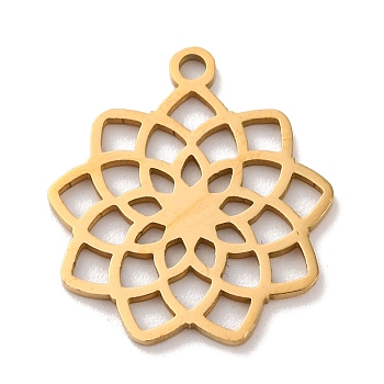 304 Stainless Steel Pendants, Laser Cut, Chakra Charm, Real 18K Gold Plated, Flower, 19x17x1mm, Hole: 1.5mm