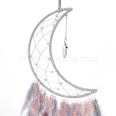 Iron Wire Woven Web/Net with Feather Pendant Decorations(AJEW-B017-30)-3