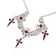 FireBrick Enamel Bat with Cross Pendant Necklace & Dangle Earrings(SJEW-G081-03AS)-2
