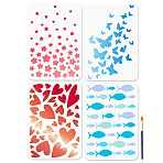4Pcs 4 Styles PET Hollow Out Drawing Painting Stencils, for DIY Scrapbook, Photo Album, Mixed Shapes, 297x210mm, 1pc/style(DIY-WH0411-590)