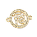 Brass Micro Pave Clear Cubic Zirconia Letter FE Links Connector Charms, Real 18K Gold Plated, Rack Plating, Long-Lasting Plated, Cadmium Free & Lead Free, Ring, 17x23x1.7mm, Hole: 1.8mm(KK-L268-024G-02)