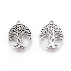 Tibetan Style Zinc Alloy Pendants, Oval with Tree of Life, Antique Silver, 31.5x23.5x1.5mm, Hole: 1.5mm(PALLOY-P178-03AS)