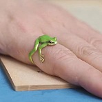 Frog Alloy Enamel Cuff Rings, Golden, Yellow Green, Inner Diameter: 16~19mm(FS-WG3B32A-01)