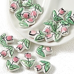 Handmade Porcelain Glazed Beads, Hand Painted Tulip Flower Ceramic Beads, Pale Violet Red, 16x14.5mm(PW-WGF0CC5-01)