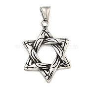 316 Surgical Stainless Steel Pendants, Star of David Charm, Antique Silver, 41x28.8x3.5mm, Hole: 7.5x4.2mm(STAS-E212-146AS)