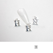 Alloy Rhinestone Cabochons, Nail Art Decoration Accessories, with Jump Ring, Letter, Platinum, Letter.H, 11~14x5~12mm(MRMJ-T056-93P-H)