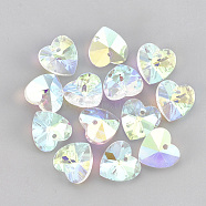 Glass Rhinestone Charms, Heart, Crystal AB, 10x10x5.5mm, Hole: 1.2mm(RGLA-T148-14A)