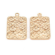 Brass Pendants, Nickel Free, Rectangle with Flower, Real 18K Gold Plated, 18x12.5x1.5mm, Hole: 1.2mm(KK-S356-533-NF)