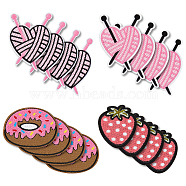 16Pcs 4 Style Strawberry Donut Heart Nylon Computerized Embroidery Cloth Iron On Patches, Costume Accessories, Appliques, Mixed Color, 50~71x46.5~64x1.5~2mm, 4pcs/style(PATC-HY0001-36)