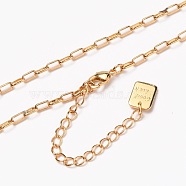 Brass Paperclip Chain Necklaces, with Lobster Claw Clasps, Long-Lasting Plated, Word Good Luck, Real 18K Gold Plated, 15-5/8 inch(39.7cm)(NJEW-H206-02G)