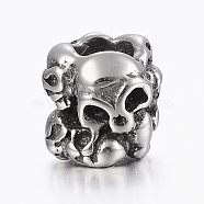 316 Surgical Stainless Steel Beads, Skull, Large Hole Beads, Antique Silver, 12x9mm, Hole: 8mm(STAS-G153-59AS)