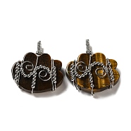 Natural Tiger Eye Copper Wire Wrapped Pendants, Cloud Charms with Brass Beads, Rack Plating, Platinum, 47~50x44.5~45x11~12mm, Hole: 6x5.5mm(G-K338-07P-02)
