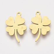 201 Stainless Steel Pendants, Laser Cut Pendants, Clover, Golden, 19.5x12.5x1mm, Hole: 1.2mm(STAS-S110-051G)