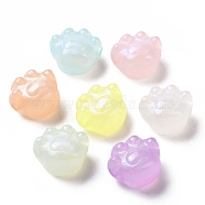 Luminous Acrylic Beads, Glitter Beads, Glow in the Dark, Cat Paw Print, Mixed Color, 16x18x12.5mm, Hole: 2.5mm(X-OACR-E010-21)