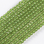 Glass Beads Strands, Faceted, Round, Yellow Green, 2x2mm, Hole: 0.4mm, about 193~197pcs/strand, 14.17 inch~15.51 inch(36~39.4cm)(EGLA-E057-02B-13)