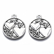 Tibetan Style Alloy Pendants, Lead Free & Cadmium Free, Flat Round with Heart & Word, Antique Silver, 28.5x24x2mm, Hole: 2.5mm(X-TIBE-S314-127AS-RS)