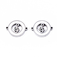 304 Stainless Steel Enamel Links Connectors, Laser Cut, Flat Round with Musical Note, White, Stainless Steel Color, 14.5x18.5x2mm, Hole: 1.2mm(STAS-S080-006P)