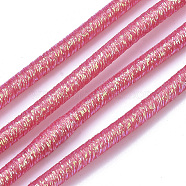 PVC Tubular Synthetic Rubber Cord, Hollow Pipe, with Glitter Powder, Deep Pink, 4mm, Hole: 1.8mm, about 54.68 yards(50m)/bundle(RCOR-T002-02B-05)