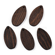 Natural Wenge Wood Pendants, Undyed, Teardrop Charms, Coconut Brown, 31x16x3.5mm, Hole: 1.8mm(WOOD-T023-86)