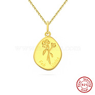 Birth Flower Style 925 Sterling Silver Pendant Necklaces, Real 14K Gold Plated, 17.91 inch(45.5cm)(STER-M116-05E-G)