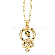 Brass Micro Pave Cubic Zirconia Pendant Necklaces for Women, Snake, 17.72 inch(45cm), Pendant: 31x15mm(PW-WG59830-03)